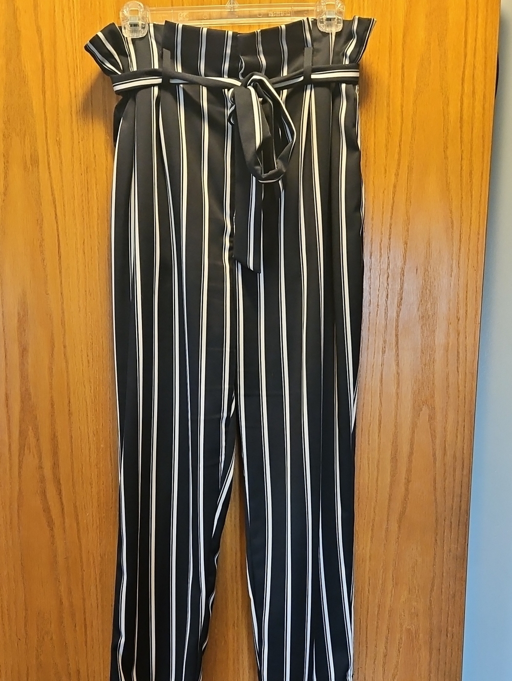 H&M Navy and White Vertical Stripe Paperbag Waist Pants